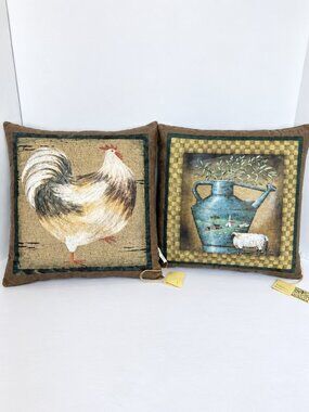 Americana Primitives Rooster and Sheep Pillow Set NWT